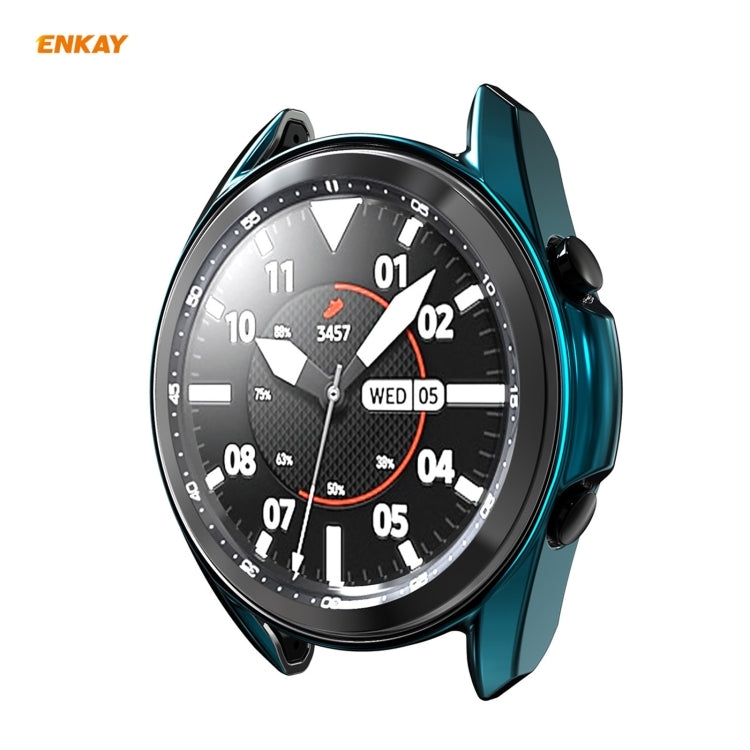 For Samsung Galaxy Watch 3 41mm 2 in 1 ENKAY Hat-Prince Electroplate Soft TPU Case + 0.2mm 9H 2.15D Curved Edge Tempered Glass Film(Cyan)