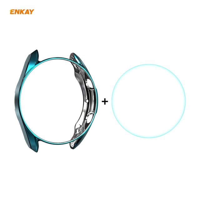 For Samsung Galaxy Watch 3 41mm 2 in 1 ENKAY Hat-Prince Electroplate Soft TPU Case + 0.2mm 9H 2.15D Curved Edge Tempered Glass Film(Cyan)