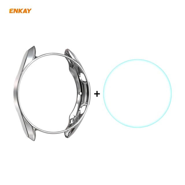 For Samsung Galaxy Watch 3 41mm 2 in 1 ENKAY Hat-Prince Electroplate Soft TPU Case + 0.2mm 9H 2.15D Curved Edge Tempered Glass Film(Silver) - Watch Cases by ENKAY