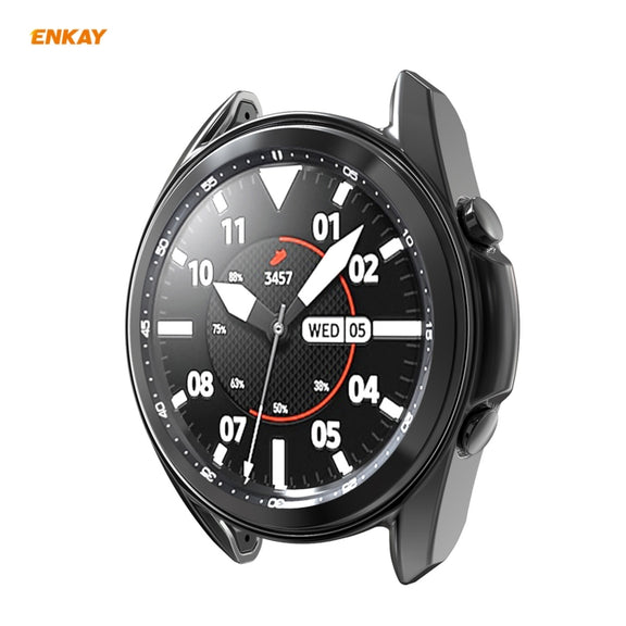 For Samsung Galaxy Watch 3 45mm 2 in 1 ENKAY Hat-Prince Electroplate Soft TPU Case + 0.2mm 9H 2.15D Curved Edge Tempered Glass Film(Black)