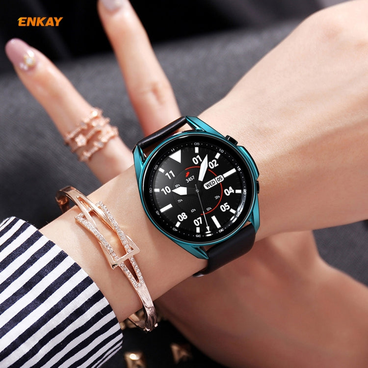 For Samsung Galaxy Watch 3 45mm 2 in 1 ENKAY Hat-Prince Electroplate Soft TPU Case + 0.2mm 9H 2.15D Curved Edge Tempered Glass Film(Cyan)