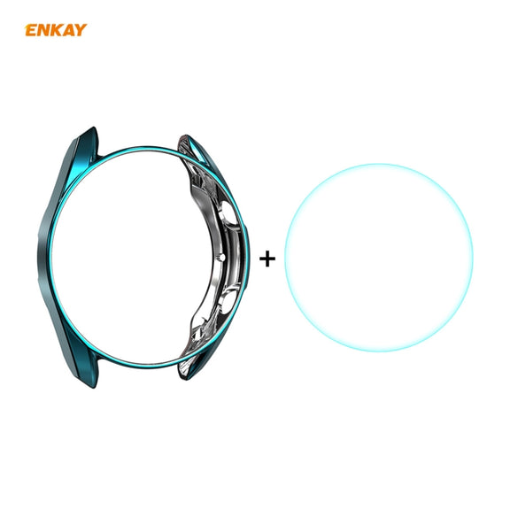 For Samsung Galaxy Watch 3 45mm 2 in 1 ENKAY Hat-Prince Electroplate Soft TPU Case + 0.2mm 9H 2.15D Curved Edge Tempered Glass Film(Cyan)