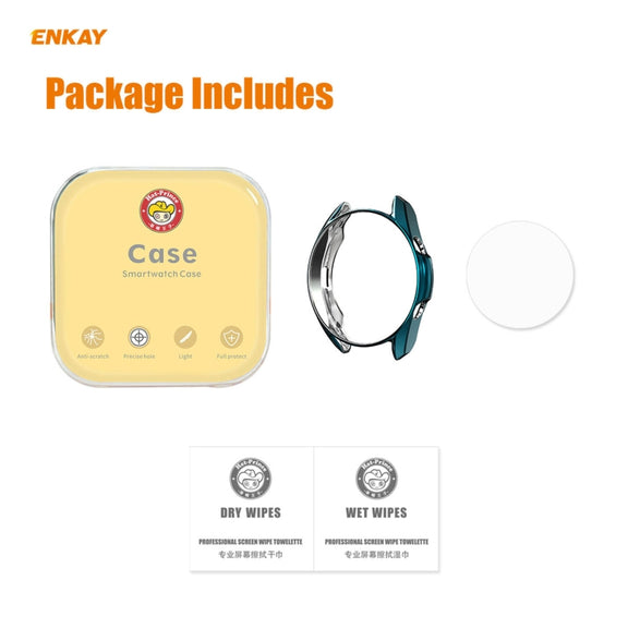 For Samsung Galaxy Watch 3 45mm 2 in 1 ENKAY Hat-Prince Electroplate Soft TPU Case + 0.2mm 9H 2.15D Curved Edge Tempered Glass Film(Cyan)