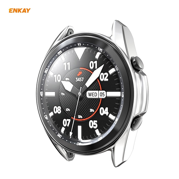 For Samsung Galaxy Watch 3 45mm 2 in 1 ENKAY Hat-Prince Electroplate Soft TPU Case + 0.2mm 9H 2.15D Curved Edge Tempered Glass Film(Silver)