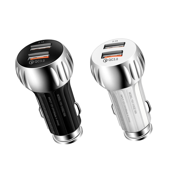 YSY-310QC18W QC3.0 Dual Port USB Car Charger for Apple / Huawei / Samsung / Xiaomi(Black)