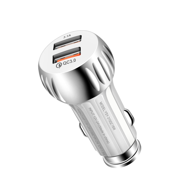 YSY-310QC18W QC3.0 Dual Port USB Car Charger + 3A USB to 8 Pin Data Cable, Cable Length: 1m(White) - Car Charger by PMC TechLife | Online Shopping South Africa | PMC TechLife