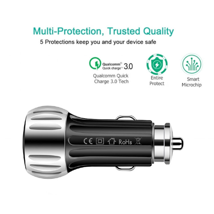 YSY-310QC18W QC3.0 Dual Port USB Car Charger + 3A USB to Micro USB Data Cable, Cable Length: 1m(Black)