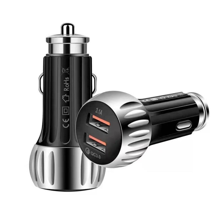 YSY-310QC18W QC3.0 Dual Port USB Car Charger + 3A USB to USB-C / Type-C Data Cable, Cable Length: 1m(Black) - Car Charger by PMC TechLife | Online Shopping South Africa | PMC TechLife