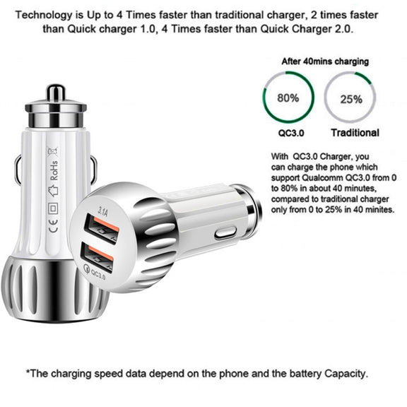 YSY-310QC18W QC3.0 Dual Port USB Car Charger + 3A USB to USB-C / Type-C Data Cable, Cable Length: 1m(Black)