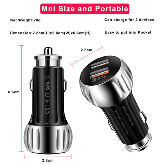 YSY-310QC18W QC3.0 Dual Port USB Car Charger + 3A USB to USB-C / Type-C Data Cable, Cable Length: 1m(Black)