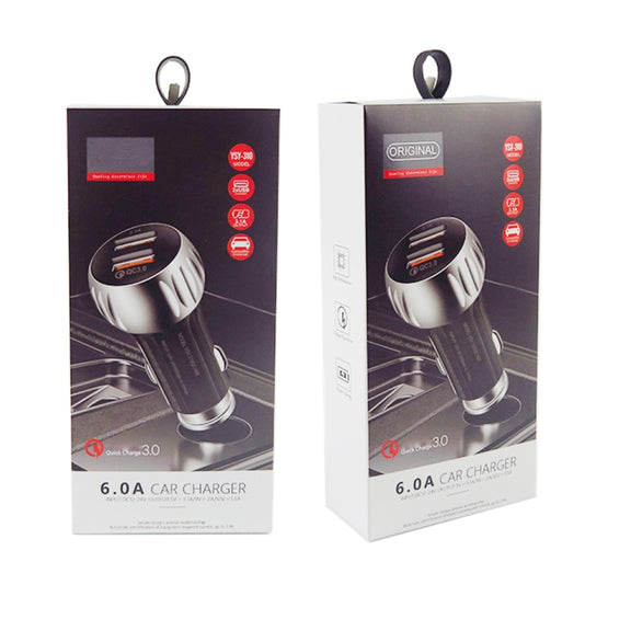 YSY-310QC18W QC3.0 Dual Port USB Car Charger + 3A USB to USB-C / Type-C Data Cable, Cable Length: 1m(Black)