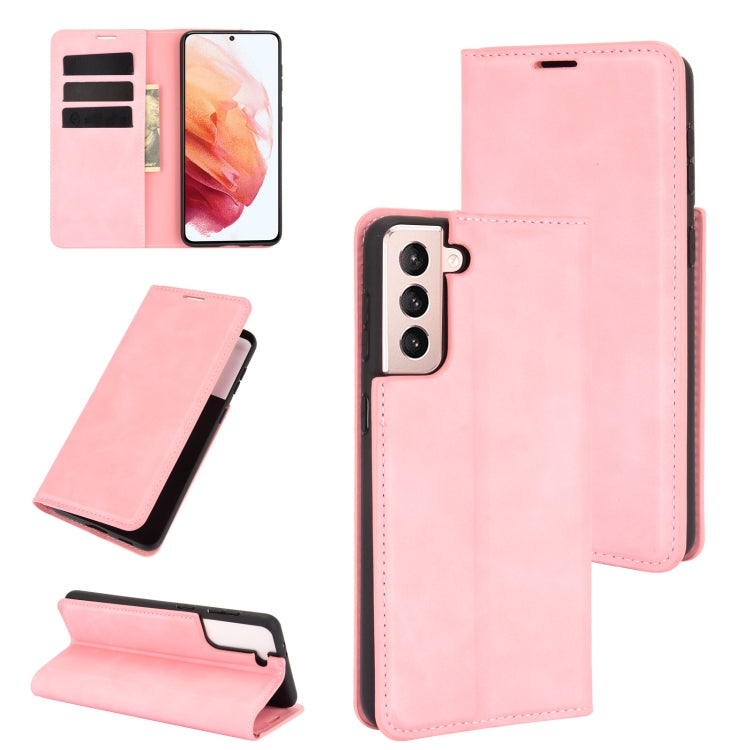 For Samsung Galaxy S21 Plus 5G Retro-skin Business Magnetic Suction Leather Case with Holder & Card Slots & Wallet(Pink) - Galaxy S21+ 5G Cases by PMC TechLife | Online Shopping South Africa | PMC TechLife | Buy Now Pay Later Mobicred