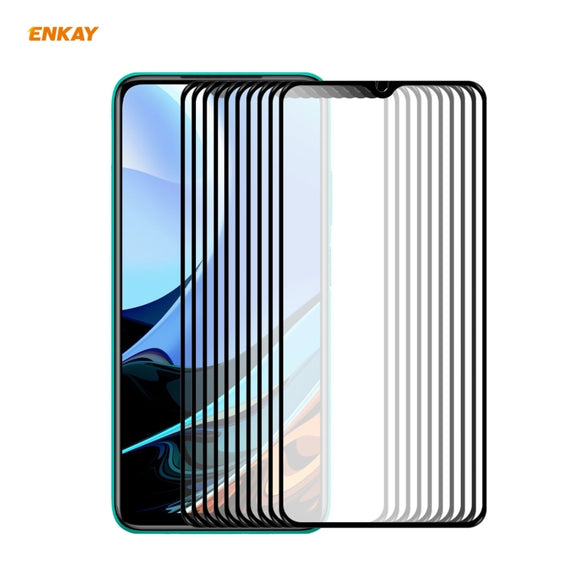 For Xiaomi Redmi 9T 10 PCS ENKAY Hat-Prince Full Glue 0.26mm 9H 2.5D Tempered Glass Full Coverage Film