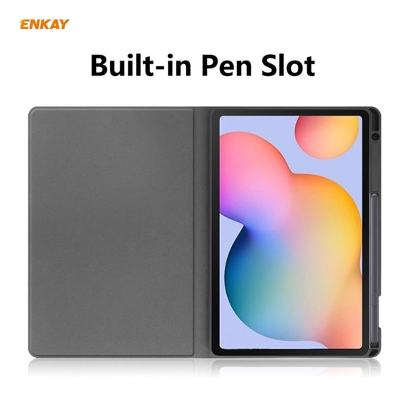 ENKAY ENK-8025 Cow Texture PU Leather + TPU Smart Case with Pen Slot for Samsung Galaxy Tab S6 Lite P610 / P615 / Tab S6 Lite 2022 / P613 / P619(Sky Blue)