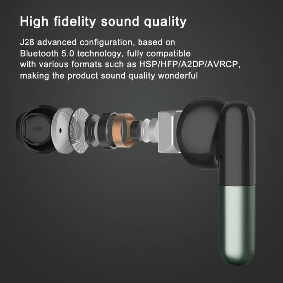 J28 TWS Wireless Bluetooth Earphones LED Digital Display HIFI Music Sport Earphone(Green)