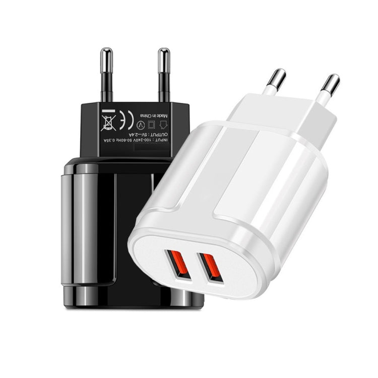 Dual USB Portable Travel Charger + 1 Meter USB to Micro USB Data Cable, EU Plug(Black)