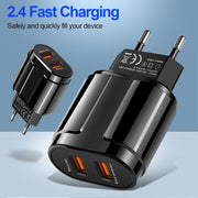 Dual USB Portable Travel Charger + 1 Meter USB to Micro USB Data Cable, EU Plug(Black)