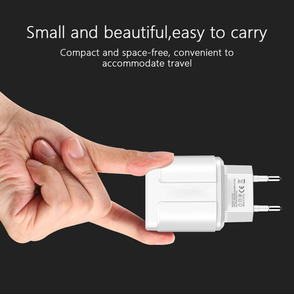 Dual USB Portable Travel Charger + 1 Meter USB to Micro USB Data Cable, EU Plug(Black)