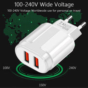 Dual USB Portable Travel Charger + 1 Meter USB to Micro USB Data Cable, EU Plug(Black)