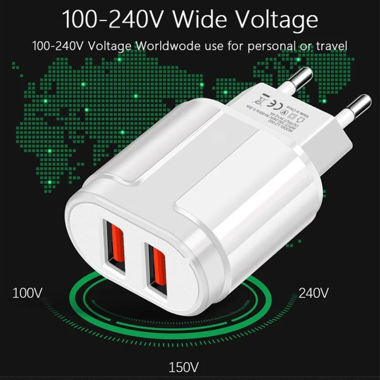 Dual USB Portable Travel Charger + 1 Meter USB to Micro USB Data Cable, EU Plug(Black)