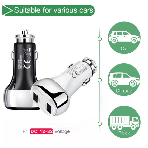 YSY-312 18W Portable QC3.0 Dual USB Mobile Phones and Tablet PCs Universal Car Charger(White)