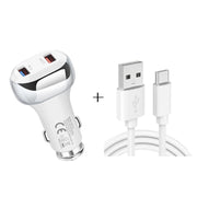 YSY-312 2 in 1 18W Portable QC3.0 Dual USB Car Charger + 1m 3A USB to USB-C / Type-C Data Cable Set(White)