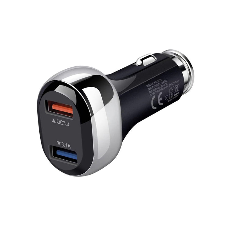 YSY-312 2 in 1 18W Portable QC3.0 Dual USB Car Charger + 1m 3A USB to USB-C / Type-C Data Cable Set(Black) - Car Charger by PMC TechLife | Online Shopping South Africa | PMC TechLife