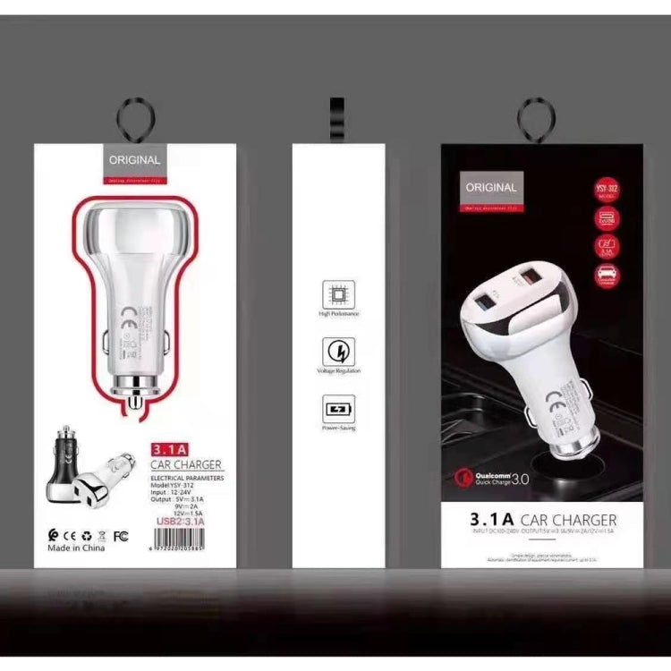 YSY-312 2 in 1 18W Portable QC3.0 Dual USB Car Charger + 1m 3A USB to 8 Pin Data Cable Set(Black) - Car Charger by PMC TechLife | Online Shopping South Africa | PMC TechLife