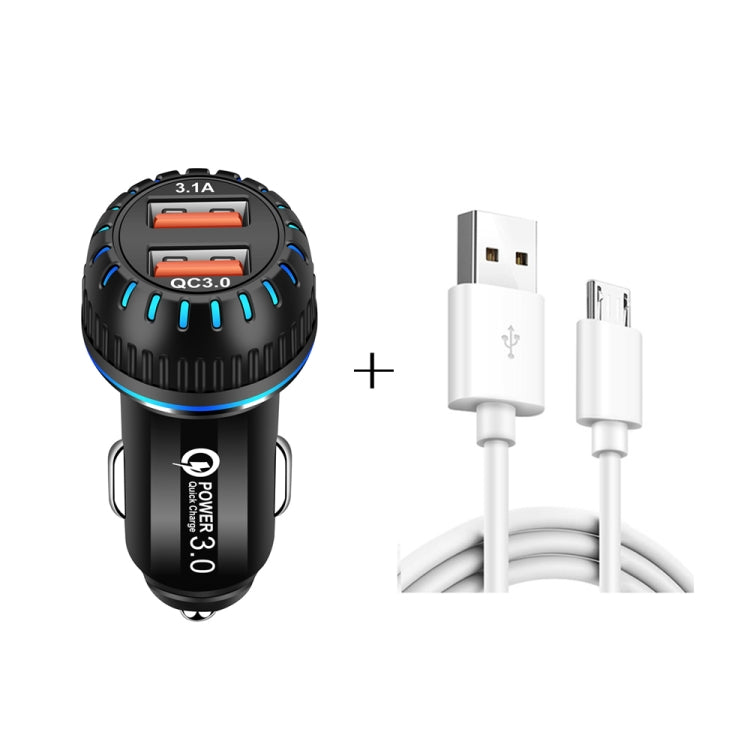 YSY-349 QC3.0 Dual USB Port Car Charger + 1m 3A USB to Micro USB Data Cable(Black) - Car Charger by PMC TechLife | Online Shopping South Africa | PMC TechLife