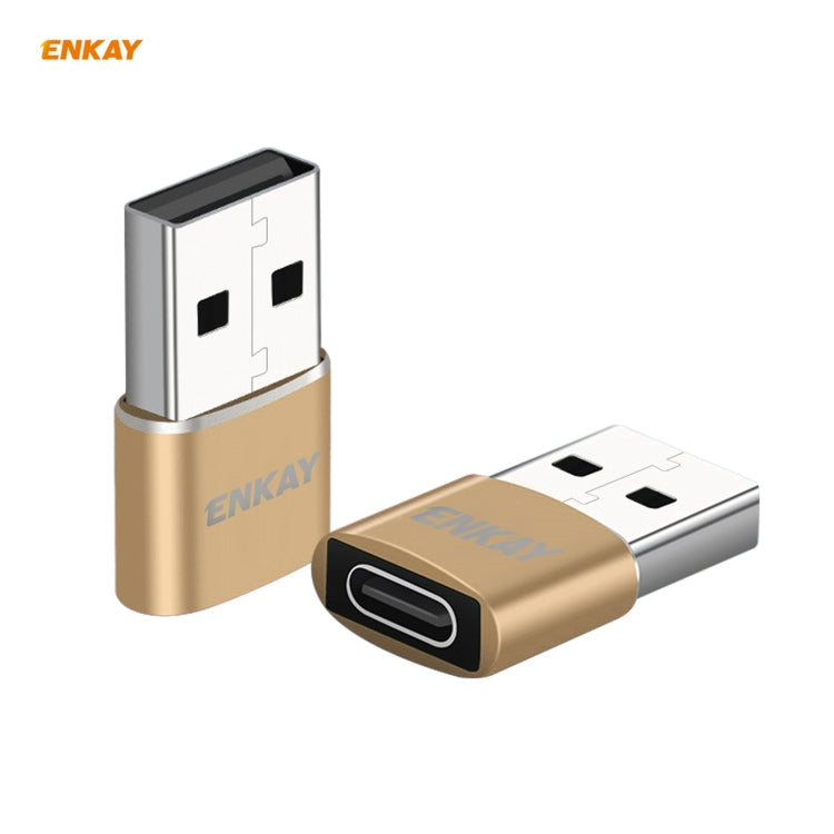 ENKAY ENK-AT105 USB Male to USB-C / Type-C Female Aluminium Alloy Adapter Converter, Support Quick Charging & Data Transmission(Gold) - Type-C Adapter by ENKAY | Online Shopping South Africa | PMC TechLife | Buy Now Pay Later Mobicred