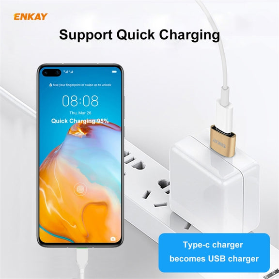 ENKAY ENK-AT105 USB Male to USB-C / Type-C Female Aluminium Alloy Adapter Converter, Support Quick Charging & Data Transmission(Black)