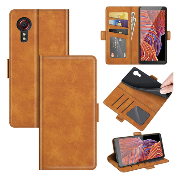 For Samsung Galaxy Xcover 5 / Xcover 5S Dual-side Magnetic Buckle Horizontal Flip Leather Case with Holder & Card Slots & Wallet(Yellow)