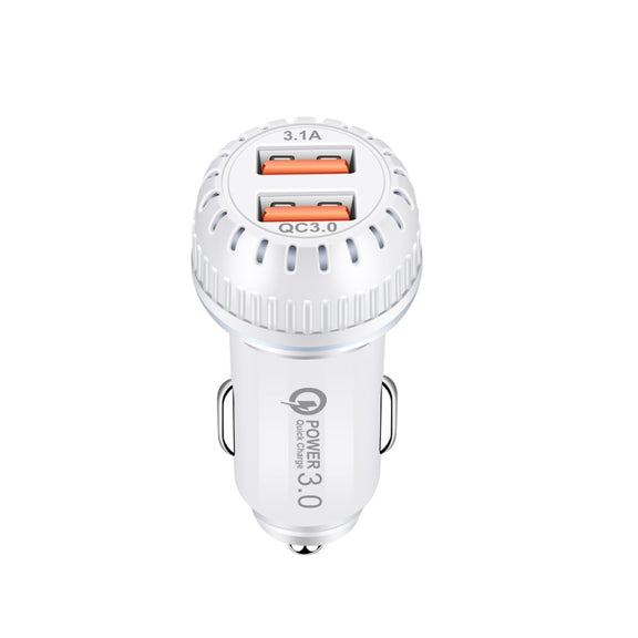 YSY-349 QC3.0 Dual Port USB Car Charger + 3A USB to USB-C / Type-C Data Cable, Length: 1m(White)