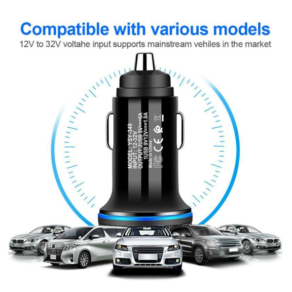 YSY-349 QC3.0 Dual Port USB Car Charger + 3A USB to USB-C / Type-C Data Cable, Length: 1m(Black)