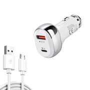 YSY-312PD QC3.0 18W USB + PD 20W USB-C / Type-C Car Charger with USB to Micro USB Data Cable(White)