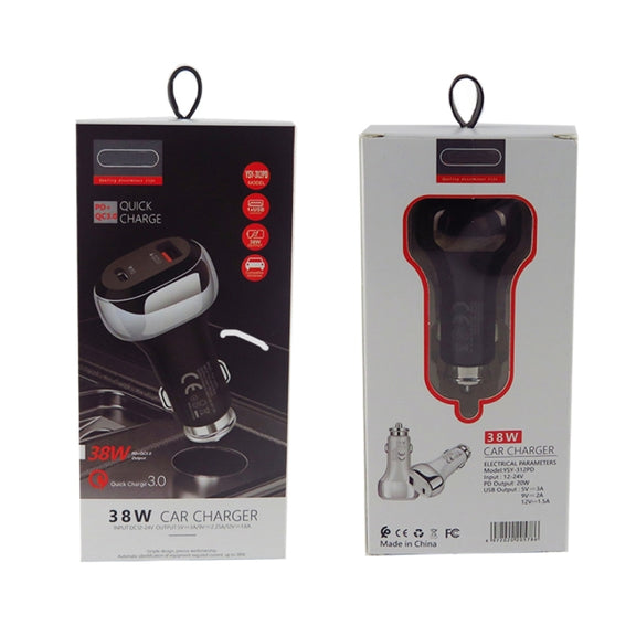 YSY-312PD QC3.0 18W USB + PD 20W USB-C / Type-C Car Charger with USB to Micro USB Data Cable(White)