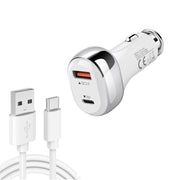 YSY-312PD QC3.0 18W USB + PD 20W USB-C / Type-C Car Charger with USB to USB-C / Type-C Data Cable(White)