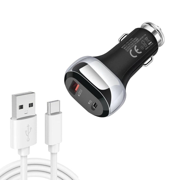 YSY-312PD QC3.0 18W USB + PD 20W USB-C / Type-C Car Charger with USB to USB-C / Type-C Data Cable(Black)