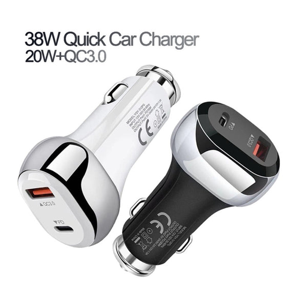 YSY-312PD QC3.0 18W USB + PD 20W USB-C / Type-C Car Charger with USB to USB-C / Type-C Data Cable(Black)