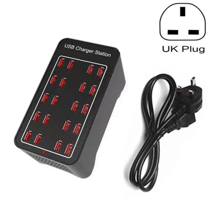 100W 20 USB Ports Fast Charger Station Smart Charger, AC 110-240V, Plug Size:UK Plug - free shipping - PMC TechLife - Order now!