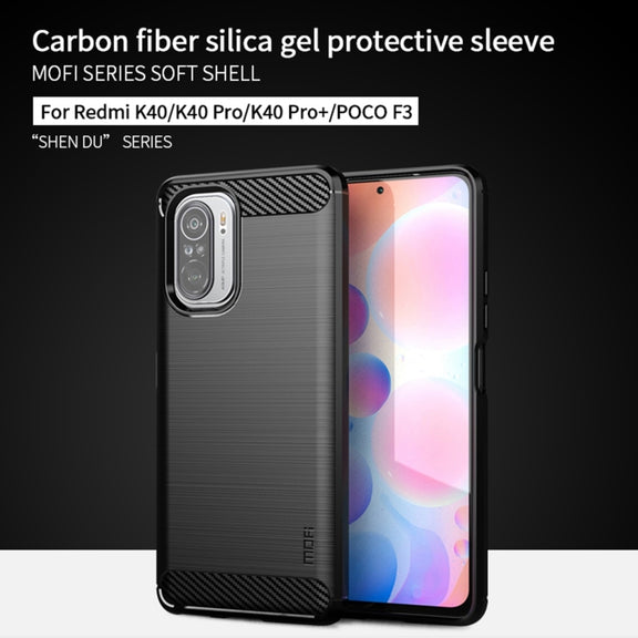 For Xiaomi Redmi K40 / K40 Pro / K40 Pro+ / Poco F3 MOFI Gentleness Series Brushed Texture Carbon Fiber Soft TPU Case(Grey)