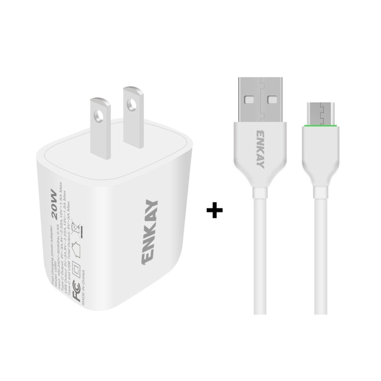 ENKAY Hat-Prince 20W PD Type-C + QC 3.0 USB Fast Charging Travel Charger Power Adapter with Fast Charge Data Cable, US Plug(With Micro USB Cable) - free shipping - PMC TechLife - Order now!
