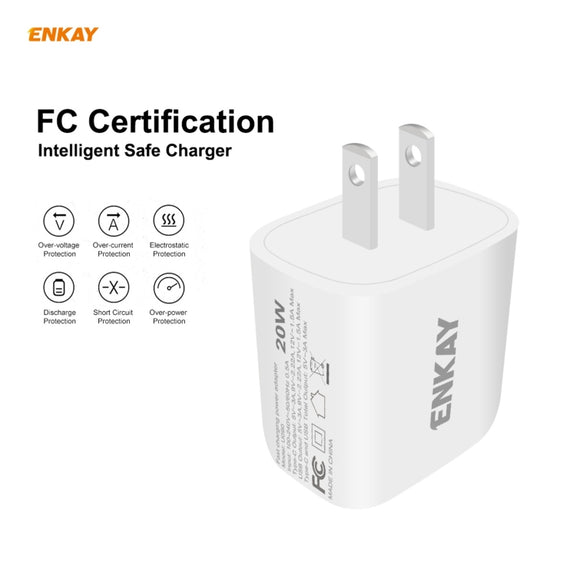 ENKAY Hat-Prince 20W PD Type-C + QC 3.0 USB Fast Charging Travel Charger Power Adapter with Fast Charge Data Cable, US Plug(With Micro USB Cable)
