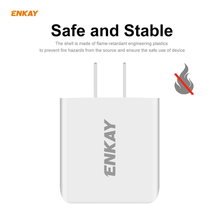 ENKAY Hat-Prince 20W PD Type-C + QC 3.0 USB Fast Charging Travel Charger Power Adapter with Fast Charge Data Cable, US Plug(With Type-C Cable) - free shipping - PMC TechLife - Order now!