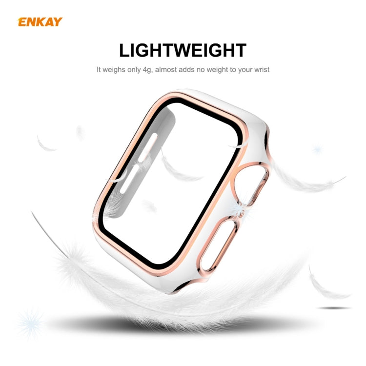 ENKAY Hat-Prince Full Coverage Electroplated PC Case + Tempered Glass Protector for Apple Watch Series 6 / 5 / 4 / SE 40mm(White+Champagne) - Watch Cases by ENKAY | Online Shopping South Africa | PMC TechLife | Buy Now Pay Later Mobicred