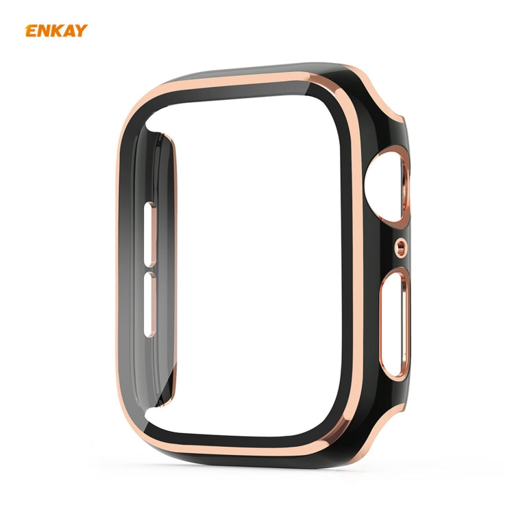 ENKAY Hat-Prince Full Coverage Electroplated PC Case + Tempered Glass Protector for Apple Watch Series 6 / 5 / 4 / SE 44mm(Black+Champagne) - Watch Cases by ENKAY | Online Shopping South Africa | PMC TechLife | Buy Now Pay Later Mobicred
