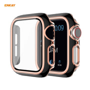 ENKAY Hat-Prince Full Coverage Electroplated PC Case + Tempered Glass Protector for Apple Watch Series 6 / 5 / 4 / SE 44mm(Black+Champagne)