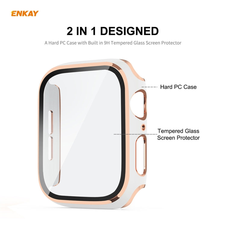 ENKAY Hat-Prince Full Coverage Electroplated PC Case + Tempered Glass Protector for Apple Watch Series 6 / 5 / 4 / SE 44mm(White+Silver) - Watch Cases by ENKAY | Online Shopping South Africa | PMC TechLife | Buy Now Pay Later Mobicred