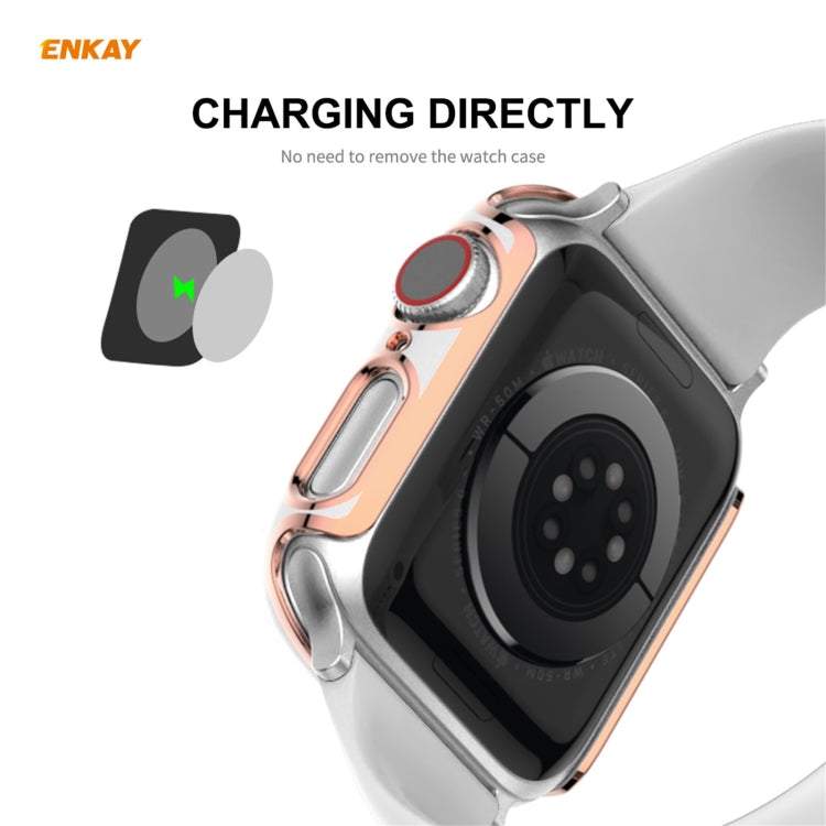 ENKAY Hat-Prince Full Coverage Electroplated PC Case + Tempered Glass Protector for Apple Watch Series 6 / 5 / 4 / SE 44mm(White+Silver) - Watch Cases by ENKAY | Online Shopping South Africa | PMC TechLife | Buy Now Pay Later Mobicred