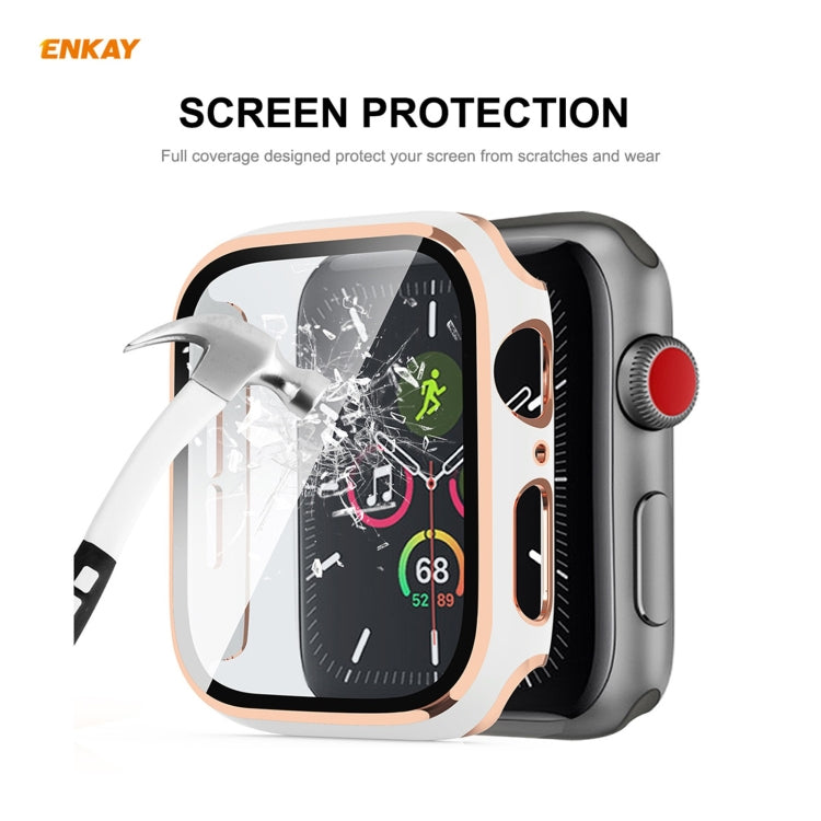 ENKAY Hat-Prince Full Coverage Electroplated PC Case + Tempered Glass Protector for Apple Watch Series 6 / 5 / 4 / SE 44mm(Black+Champagne)